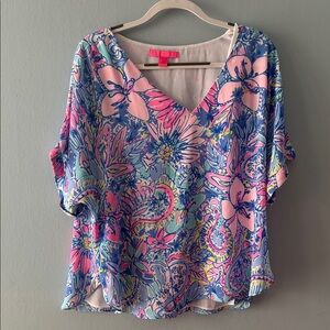 Lilly Pulitzer Pink and Blue Floral Blouse